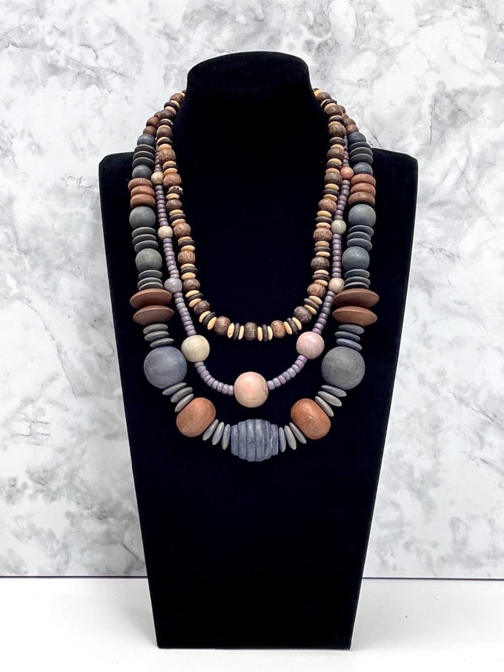 Boho Wooden Bead Shell Necklace Bundle Chunky Layered Statement Ethnic Jewelry